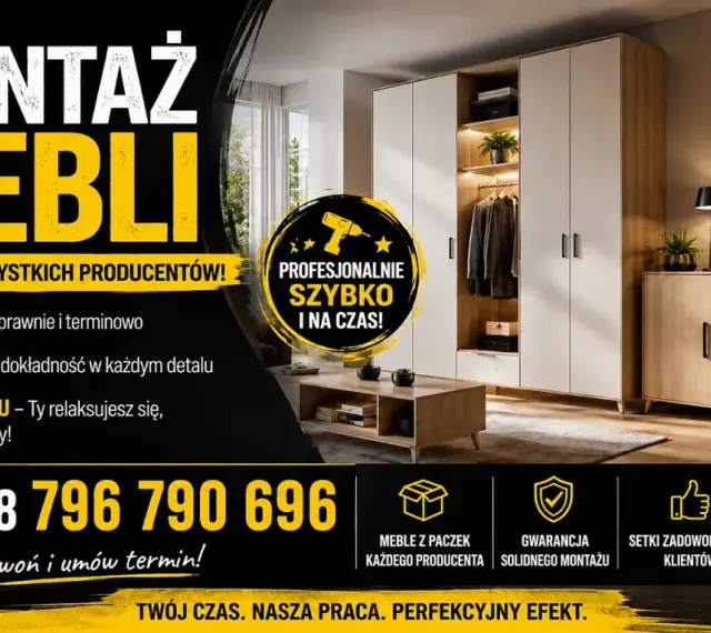 Profesjonalny montaż mebli w paczkach. Szybko, solidnie i na czas. Zadzwoń i umów termin na montaż mebli w paczkach, cena atrakcyjna!