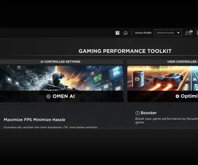 OMEN Gaming Hub: narzędzie do optymalizacji wydajności gier. Wybierz OMEN AI lub Optimizer, by zwiększyć FPS.