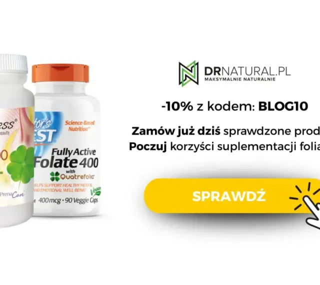 Dwa suplementy diety z witaminą B9 (folianem): Aliness Folian 800 dla kobiet w ciąży i Doctor's Best Fully Active Folate 400.