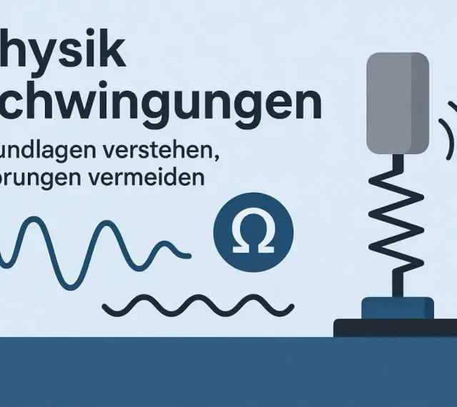 Physik: Schwingungen verstehen. Ein System mit Federkonstante schwingt, Wellenlinien und Omega-Symbol illustrieren das Thema.
