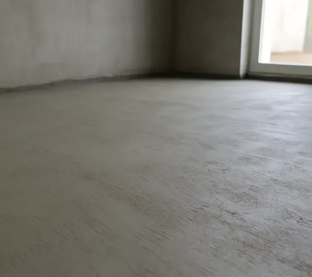 Świeżo wylana posadzka cementowa, gotowa na dalsze prace. Zastanawiasz się, ile cementu na m2?