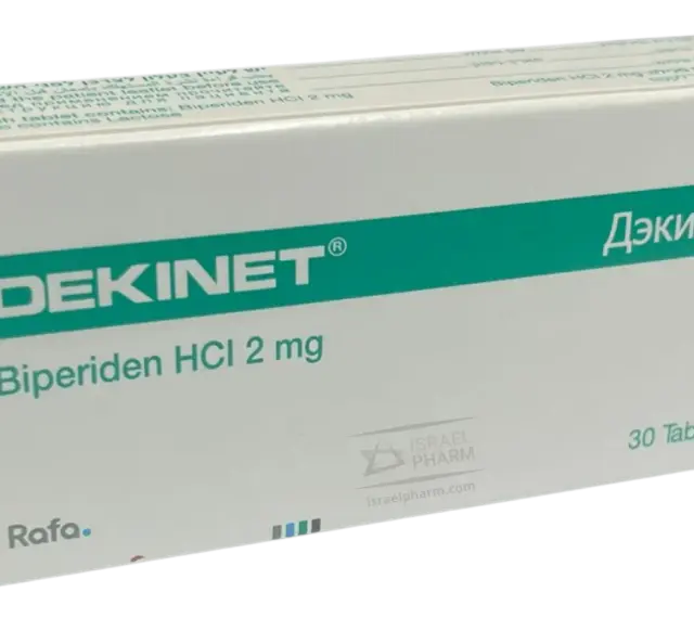 Opakowanie leku Dekinet z biperydenem HCl 2 mg, 30 tabletek.