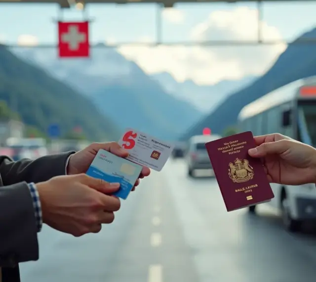 Przejście graniczne ze Szwajcarią. Czy do Szwajcarii potrzebny jest paszport? Pokazano paszport i karty identyfikacyjne.