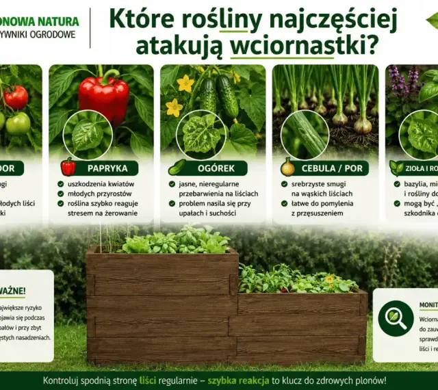 Wciornastki atakują pomidory, paprykę, ogórki, cebulę, por, zioła i rośliny ozdobne. Oprysk jest ważny przy upałach i gęstych nasadzeniach.