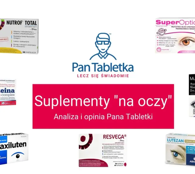Suplementy diety z luteiną i zeaksantyną: Nutrof Total, SuperOptic, Luteina max-complex, Maxiluten, MultiOFTI, Resvega, Lutezan Premium.