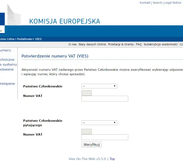 Formularz do weryfikacji numeru VAT firmy. Wybierz państwo i wpisz numer VAT, aby sprawdzić jego ważność.