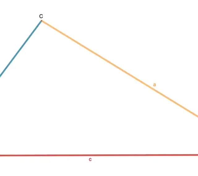 Dreieck mit Seiten a, b, c. Um den Umfang zu berechnen, addiere einfach die Längen der Seiten.
