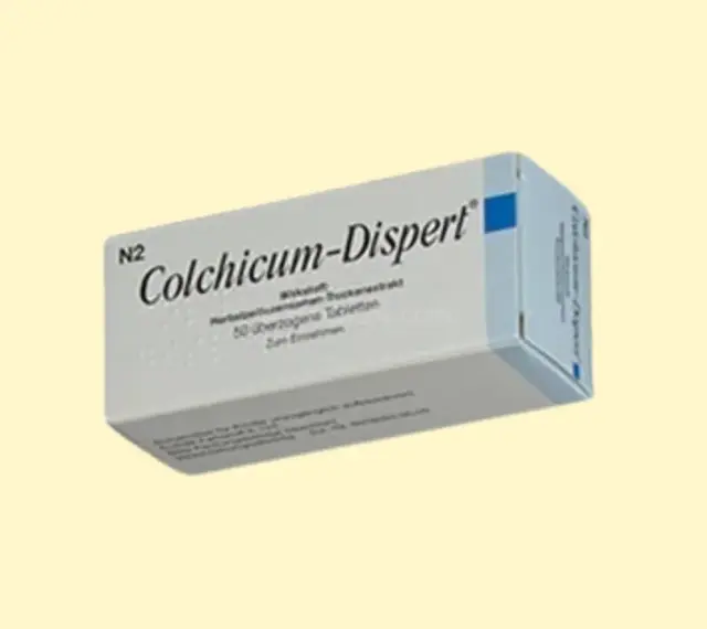 Opakowanie leku Colchicum-Dispert, zawierające 50 tabletek.