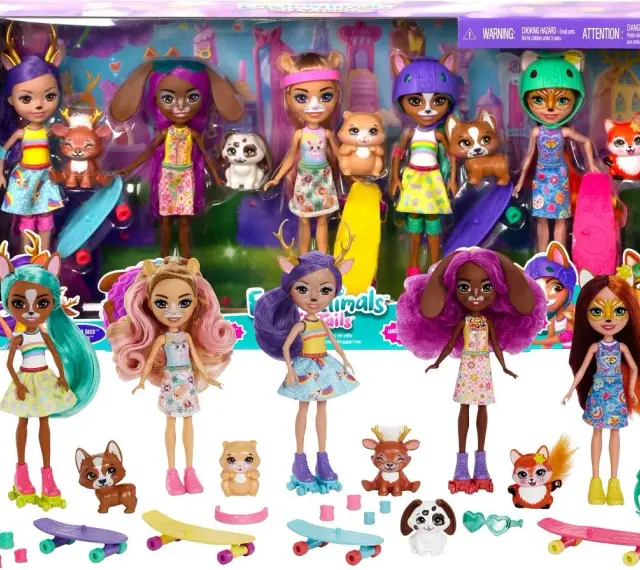 Zestaw lalek Enchantimals z imionami: Fawn, Bree, Patter, Felicity, Sage, Danessa, Tamika, Saffi.