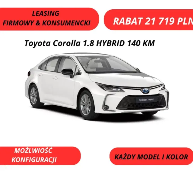Biała Toyota Corolla 1.8 HYBRID 140 KM. Atrakcyjna toyota corolla cena z rabatem 21 719 PLN. Leasing, konfiguracja.