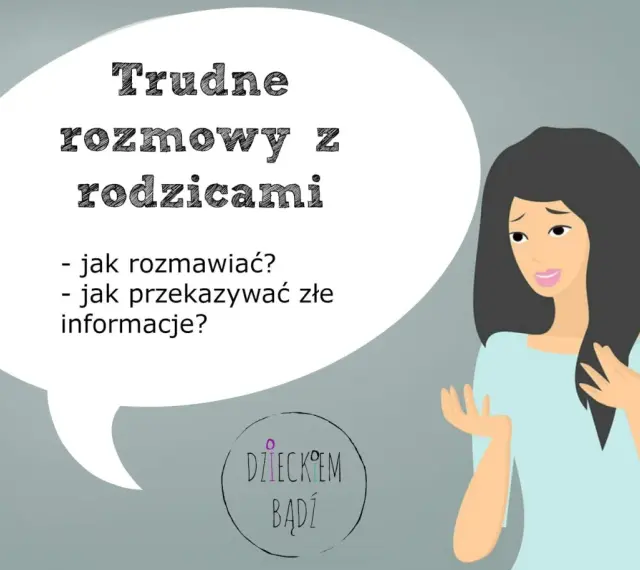 Ilustracja przedstawia trudne rozmowy z rodzicami: jak rozmawiać i przekazywać złe informacje.
