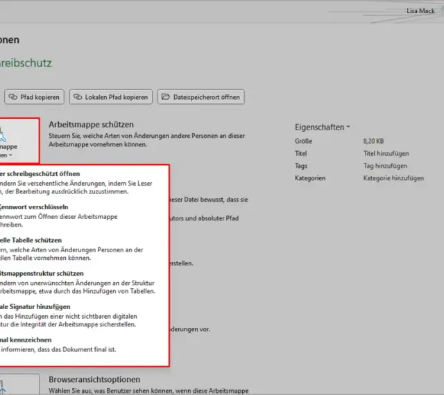 Excel-Schreibschutz aufheben: Optionen zum Schutz von Arbeitsmappen, z.B. "Immer schreibgeschützt öffnen" oder "Mit Kennwort verschlüsseln".