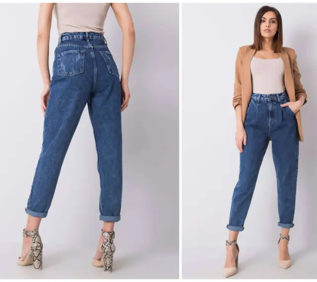 Spodnie mom fit dla każdej kobiety ceniącej wygodę i styl. Model z wysokim stanem, luźniejszy w kroku, zwężany ku dołowi.
