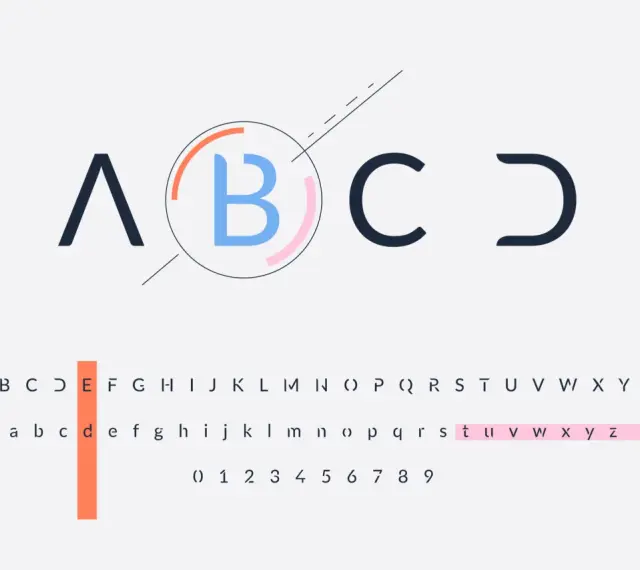 Nowe litery i cyfry w nowoczesnej typografii. Alfabet od A do Z, wielkie i małe litery, oraz cyfry.