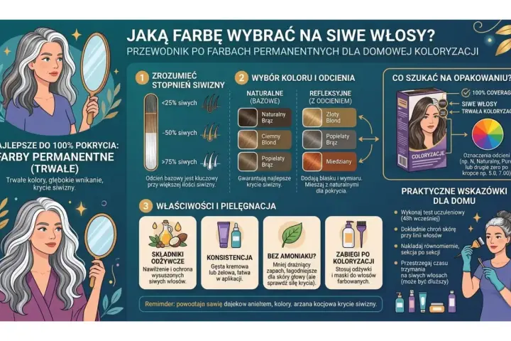 Jaka farba na siwe włosy? Przewodnik po farbach permanentnych, odcieniach i pielęgnacji dla idealnego krycia siwizny.