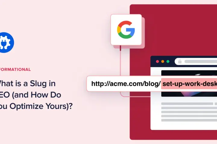 Le slug d'URL, comme "set-up-work-desk", est essentiel pour le SEO. Il décrit le contenu de la page.