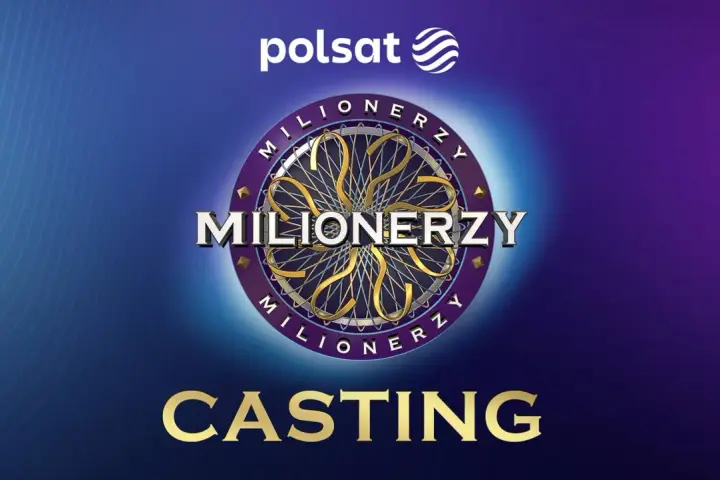 Logo "Milionerzy" z napisem "CASTING" i logo Polsat. Dowiedz się, jak dostać się do programu Milionerzy.