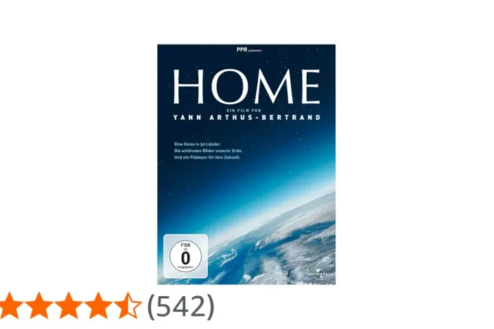 Copertina del home documentario "HOME" di Yann Arthus-Bertrand, con vista della Terra dallo spazio.