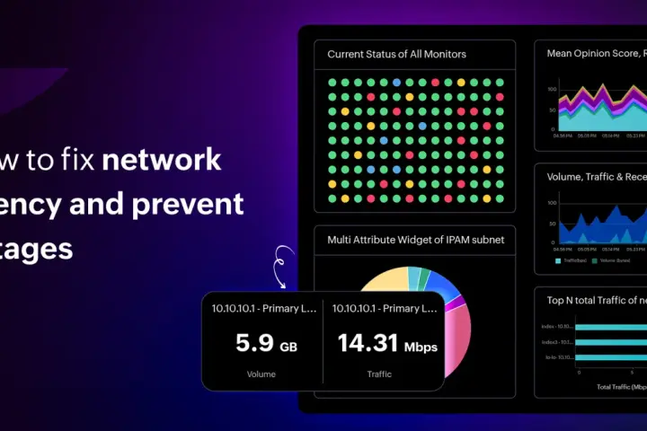 Dashboard showing network monitoring data, including traffic volume and status indicators, to help prevent outages.