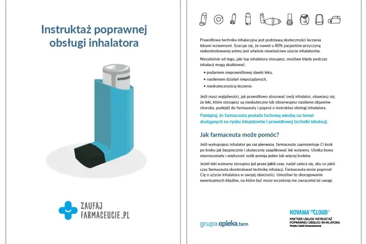 Instrukcja obsługi inhalatora, przypominająca o prawidłowym stosowaniu leków, np. Pulmicort, by uniknąć błędów i zapewnić skuteczność terapii.