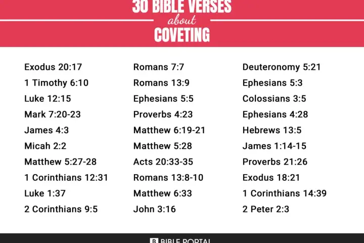 30 Bible verses about coveting, which means desiring what belongs to others. Learn what does covet mean in the bible.