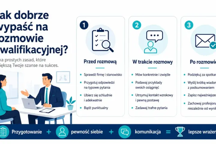 Jak dobrze wypaść na rozmowie kwalifikacyjnej? Przygotowanie, pewność siebie i komunikacja to klucz do sukcesu.