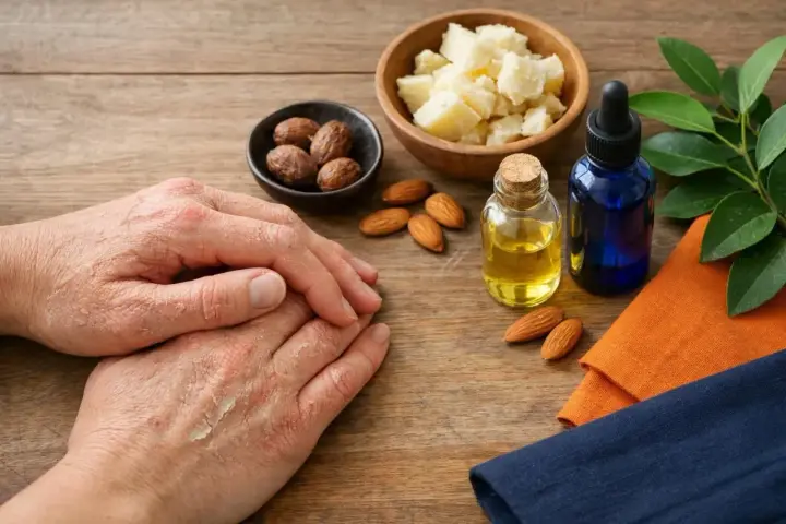 Mains sèches et gercées. Huile d'amande, karité, et une astuce grand-mère pour les cuticules ongles.