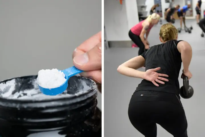 Pulver i skopa, träningsklass med kettlebells. Kan kreatin ge biverkningar?
