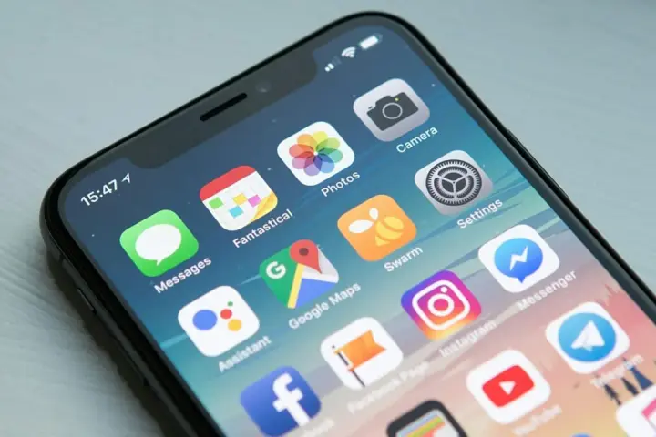Schermata di un iPhone con icone di app, tra cui Google Maps e Instagram, utili per trovare le migliori app per prenotare viaggi.