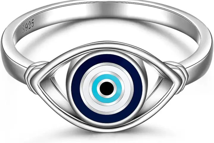 Anillo de plata S925 con diseño de ojo turco. La circonita, con su significado espiritual, protege contra el mal de ojo.