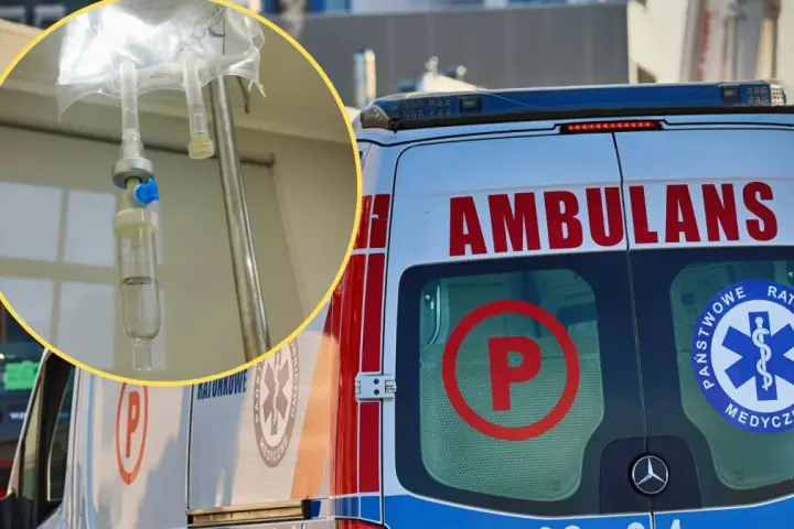 Kroplówka w ambulatorium, a obok karetka. Może to być nagły przypadek podczas urlop na żądanie Holandia.