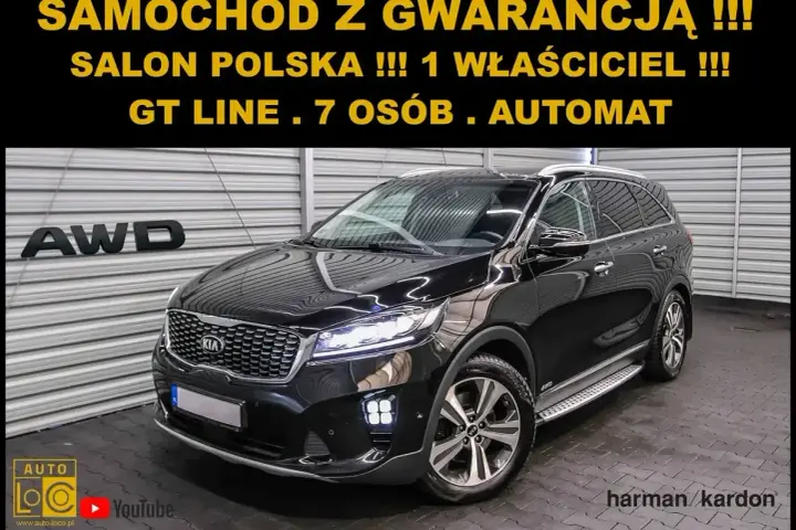 Czarny Kia Sorento GT Line, 7-osobowy automat z polskiego salonu. Sprawdź atrakcyjną kia sorento cena!