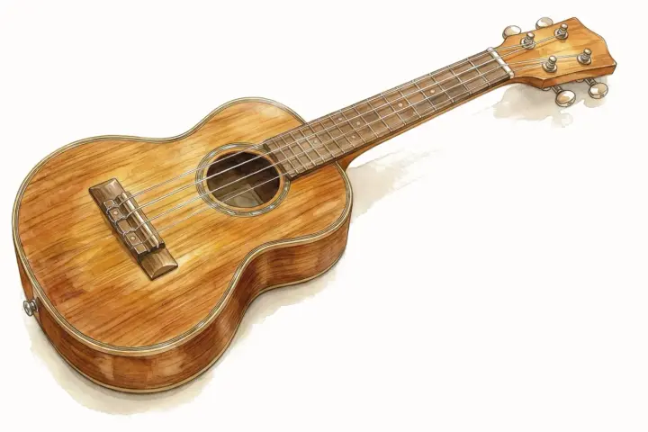 Ein Ukulele, ein beliebtes Musikinstrument, mit wunderschöner Holzmaserung.