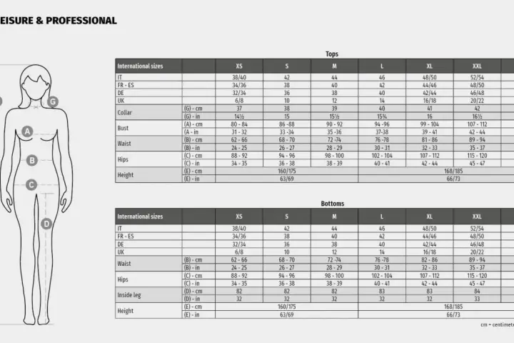 Tabla de equivalencias de talla 52 de pantalón para mujer, con medidas de cintura, cadera y pierna.