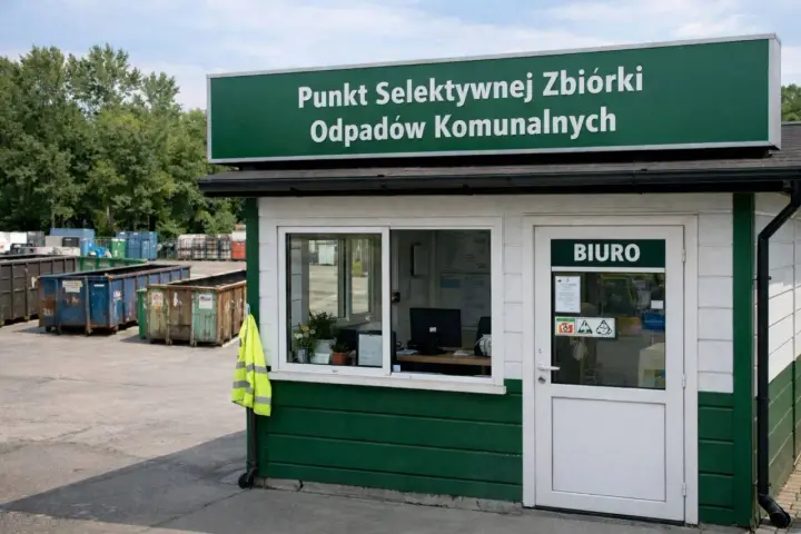 Punkt selektywnej zbiórki odpadów komunalnych. Tutaj dowiesz się, gdzie wyrzucić panele podłogowe i inne odpady.