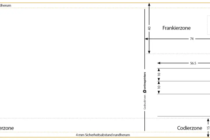 Plantilla para postales para imprimir, con zonas de corte, codificación y franqueo.