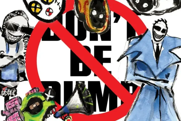 Stylizowana grafika z napisem "DON'T BE DUMB" i postaciami, zapowiadająca asap rocky new album.