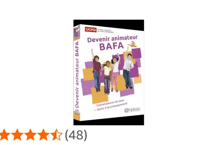 Couverture du livre "Devenir animateur BAFA" avec quatre enfants sautant.
