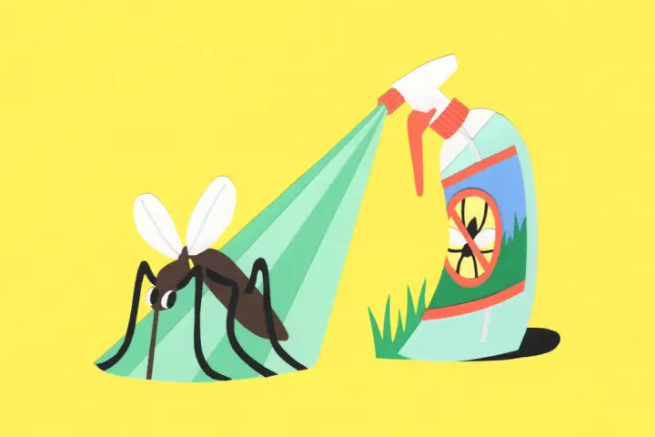 Un mosquito es rociado con insecticida. Aprende cómo fumigar mosquitos de forma efectiva.