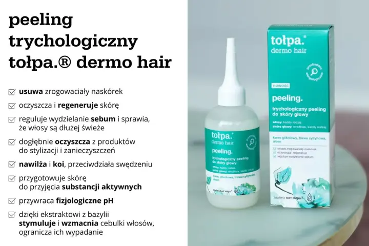 Peeling trychologiczny Tołpa dermo hair do skóry głowy przetłuszczającej się. Oczyszcza, regeneruje i reguluje sebum, zapewniając dłużej świeże włosy.