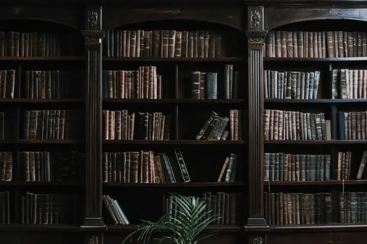 Estanterías repletas de libros antiguos, evocando la espera del **envío de manuscritos a editoriales** para su publicación.