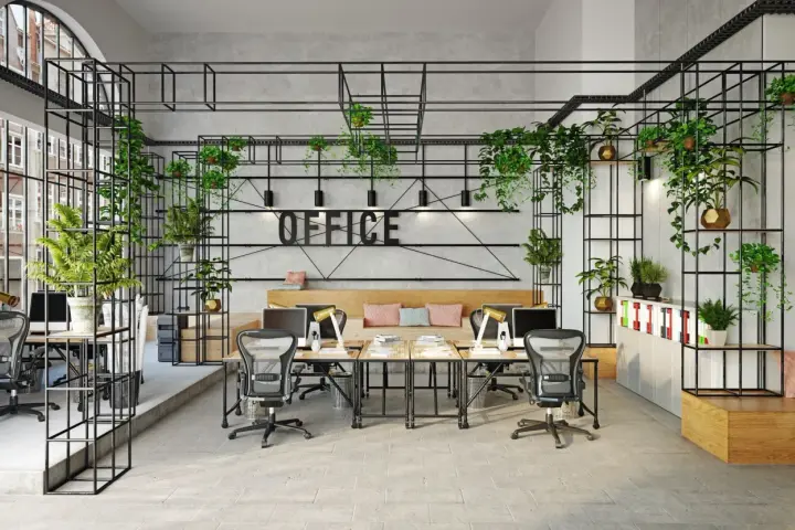 Espace de travail moderne avec beaucoup de plantes, idéal pour une sous location bureaux Paris.