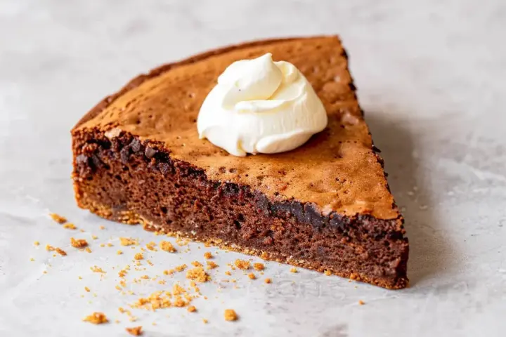 En bit chokladkaka med vispad grädde, perfekt för dig som vill baka med proteinpulver.