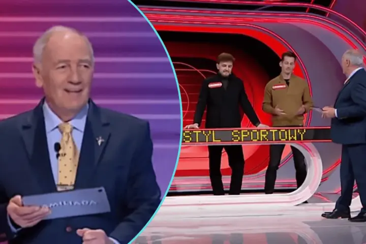 Prowadzący Familiady pyta uczestników, co mówimy, gdy czegoś nie usłyszymy. Na ekranie widać też napis "STYL SPORTOWY".