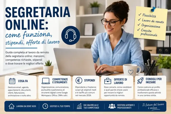 Guida completa per segretarie online: scopri mansioni, competenze, quanto guadagna una segretaria e dove trovare offerte di lavoro da remoto.