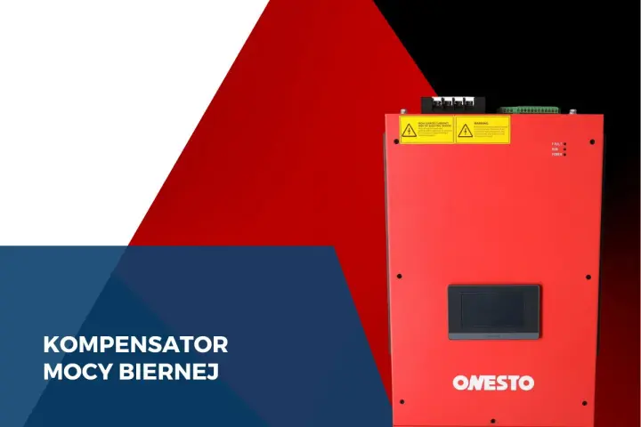 Czerwony kompensator mocy biernej ONESTO z panelem sterowania i wskaźnikami LED.