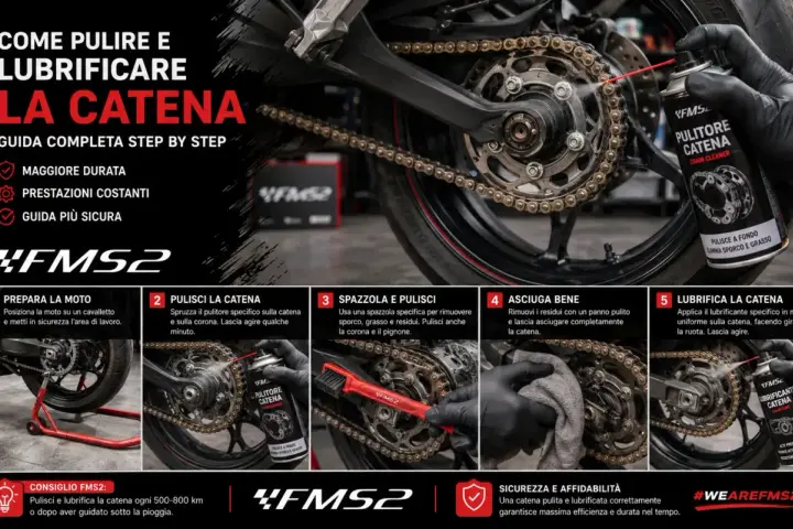 Guida passo passo su come pulire e lubrificare la catena della moto per maggiore durata e sicurezza.