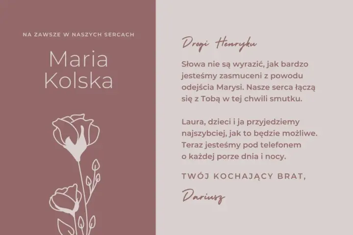 Najpiękniejsze kondolencje religijne dla Henryka od Dariusza. Wsparcie w smutku po odejściu Marysi. Kwiaty symbolizują pamięć.