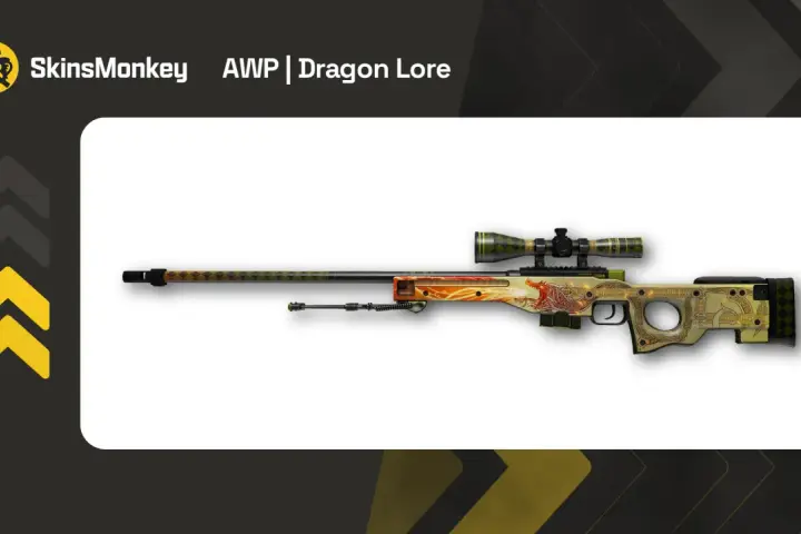 AWP | Dragon Lore, najdroższy skin w CS:GO, z motywem smoka i celownikiem.