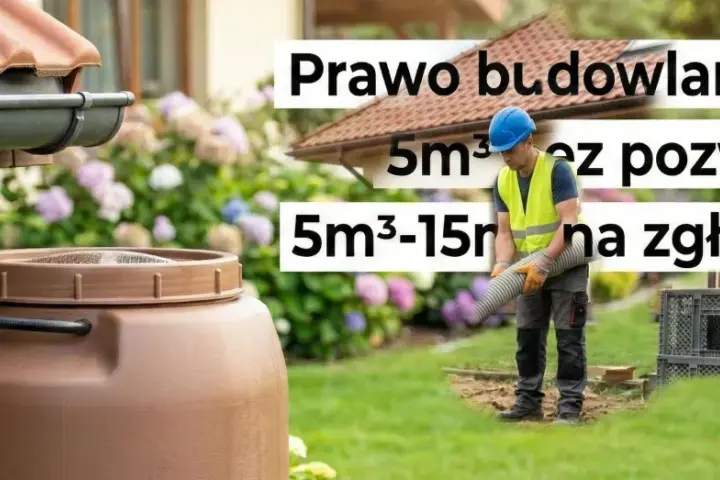 Prawo budowlane 2026: czy budowa szamba wymaga pozwolenia? Do 5m³ bez pozwolenia, od 5m³ do 15m³ na zgłoszenie.